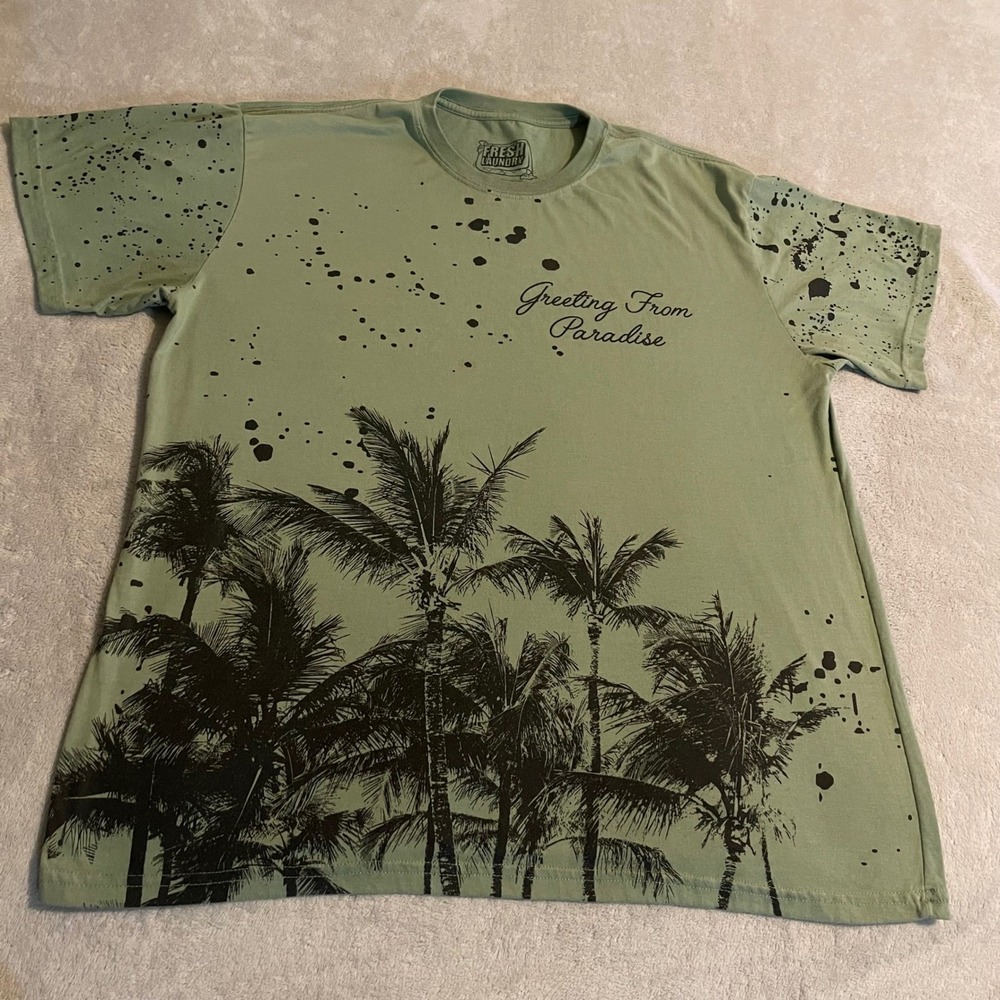 Fresh Laundry Greetings‎ From Paradise Palm Tree Graphic T-Shirt Mens 2XL Green